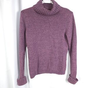 LL Bean Womens Small Purple Acrylic Cotton Long Sleeve Turtleneck Sweater